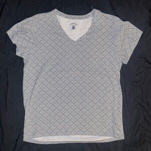 Light Blue Patterned V-Neck Women's Top